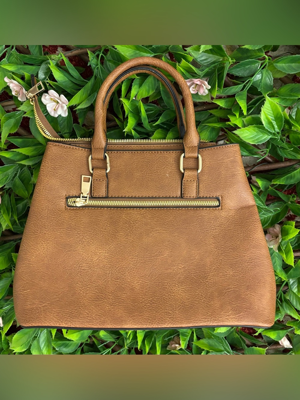 Tan  Satchel Handbag with Gold